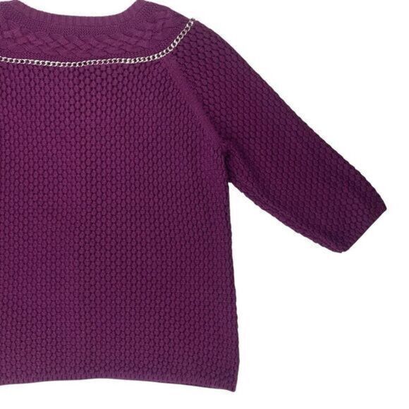 Liz Claiborne Cardigan Women XL Purple Cable Knit Chain Trim Button Down Sweater - Picture 9 of 16